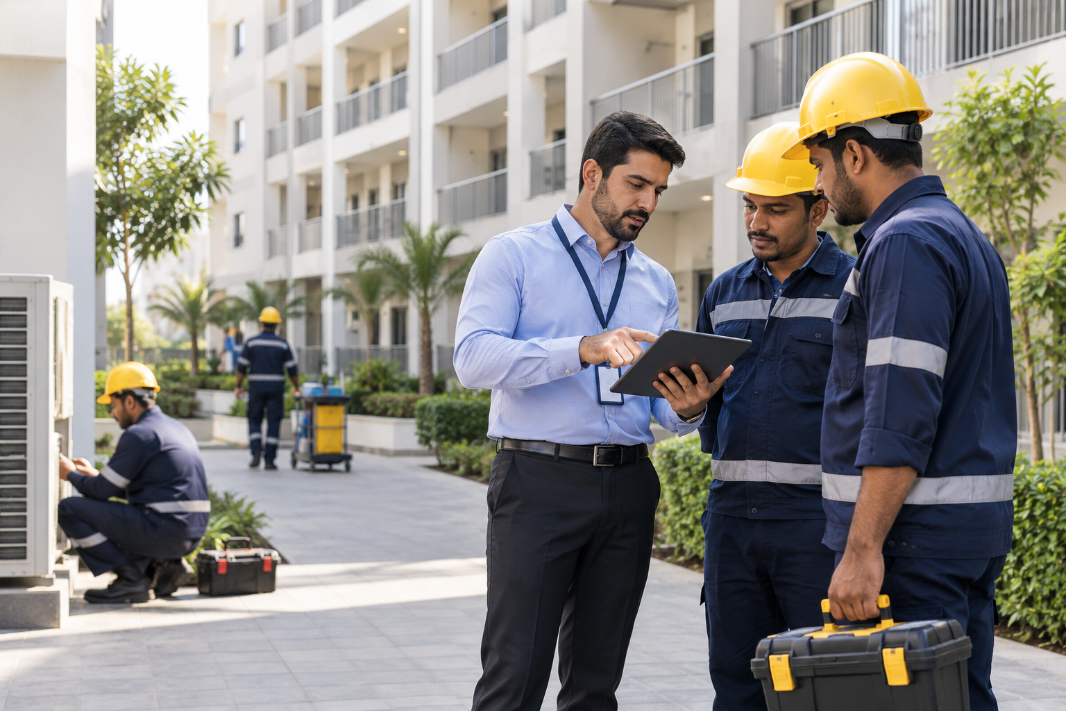 Facility Team Inspecting Tablet
